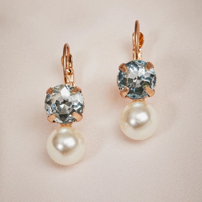 Hovedbilde Øredobber - Pearl and square crystal - Blå